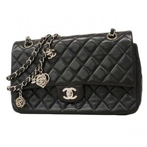 Chanel Matelassé Shoulder Bag with Double Chain, Lambskin, Black, Women's OP0...